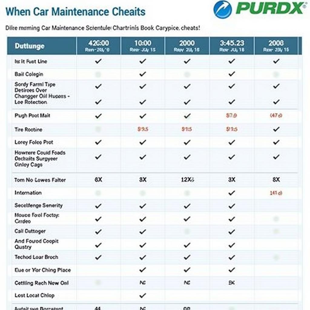 Car Maintenance Schedule Chart