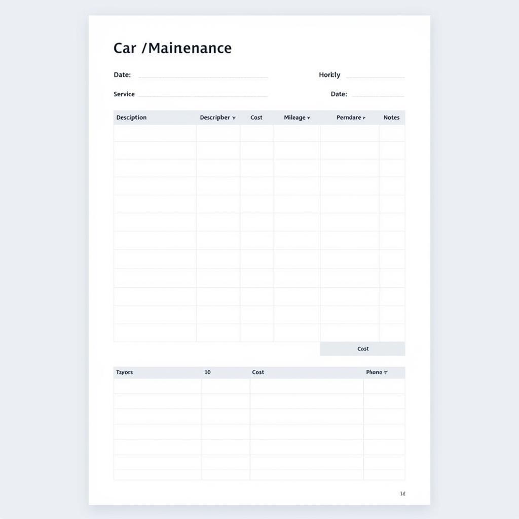 Example of a Car Maintenance Sheet Template