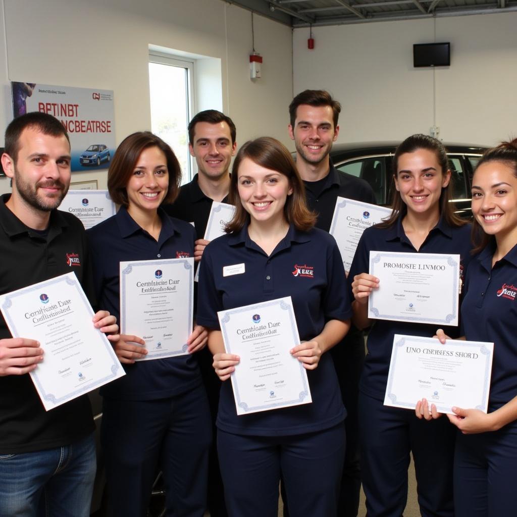 Graduates Receiving Certificates After Completing Car Maintenance Short Course