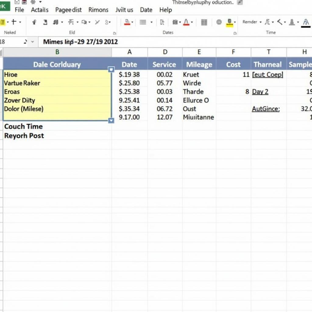 Example of a Car Maintenance Spreadsheet