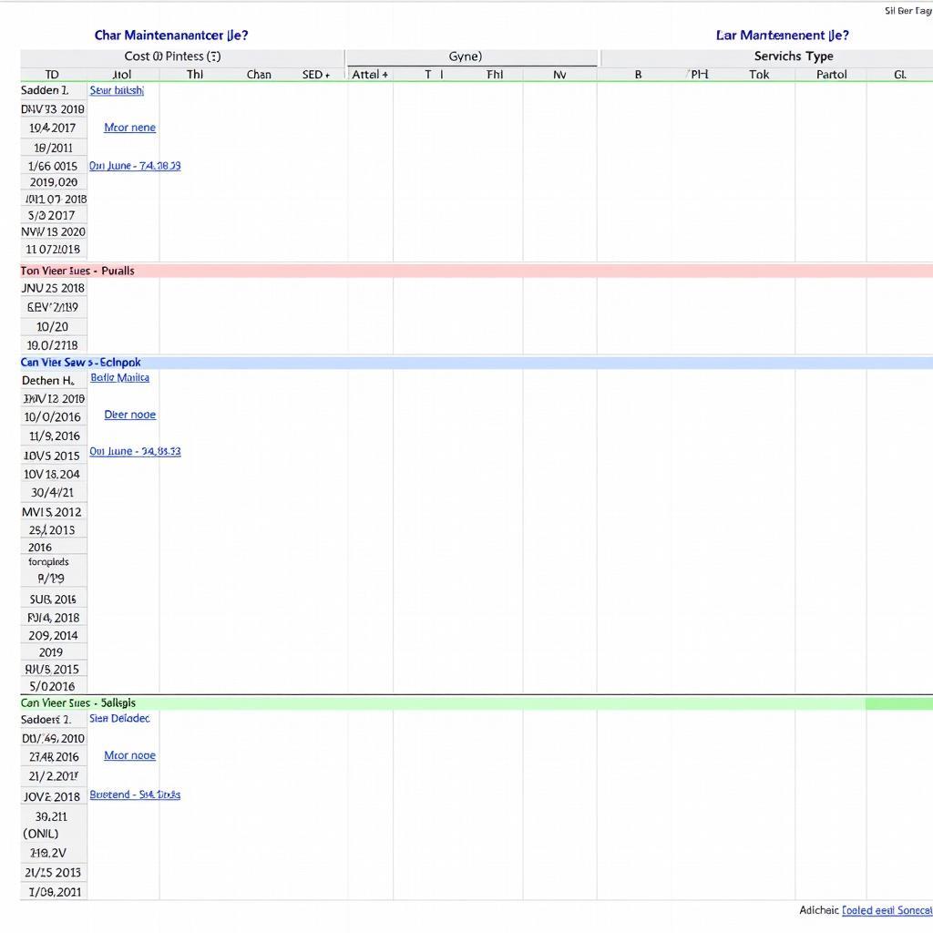 Car Maintenance Spreadsheet Example