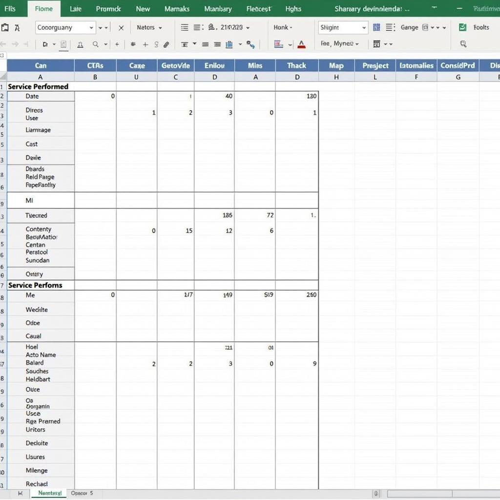 Example of a Car Maintenance Spreadsheet