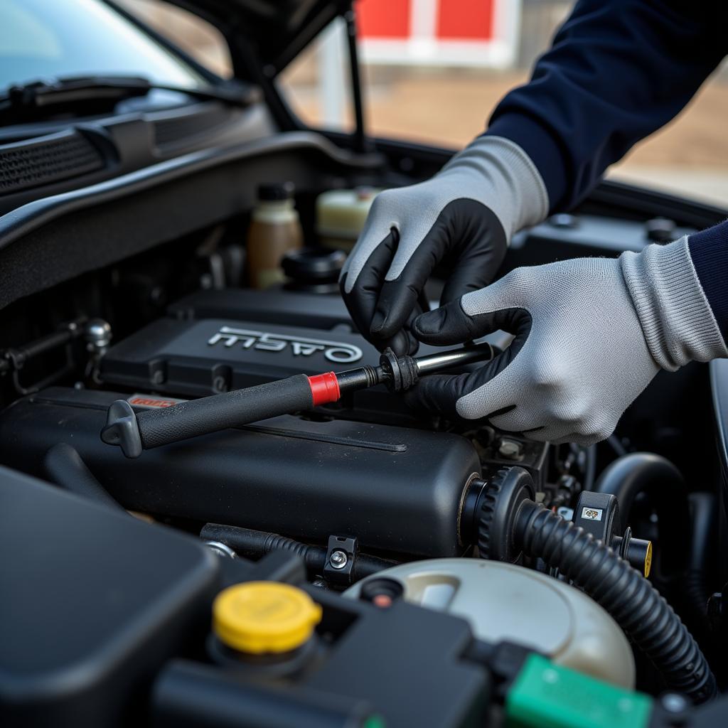 Car Maintenance Technician Working on an Engine