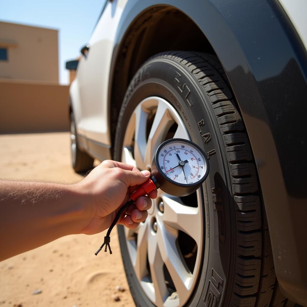 Checking Tire Pressure in UAE Heat