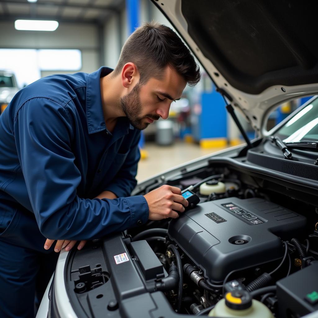 Experienced Mechanic Diagnosing Car Engine Problems