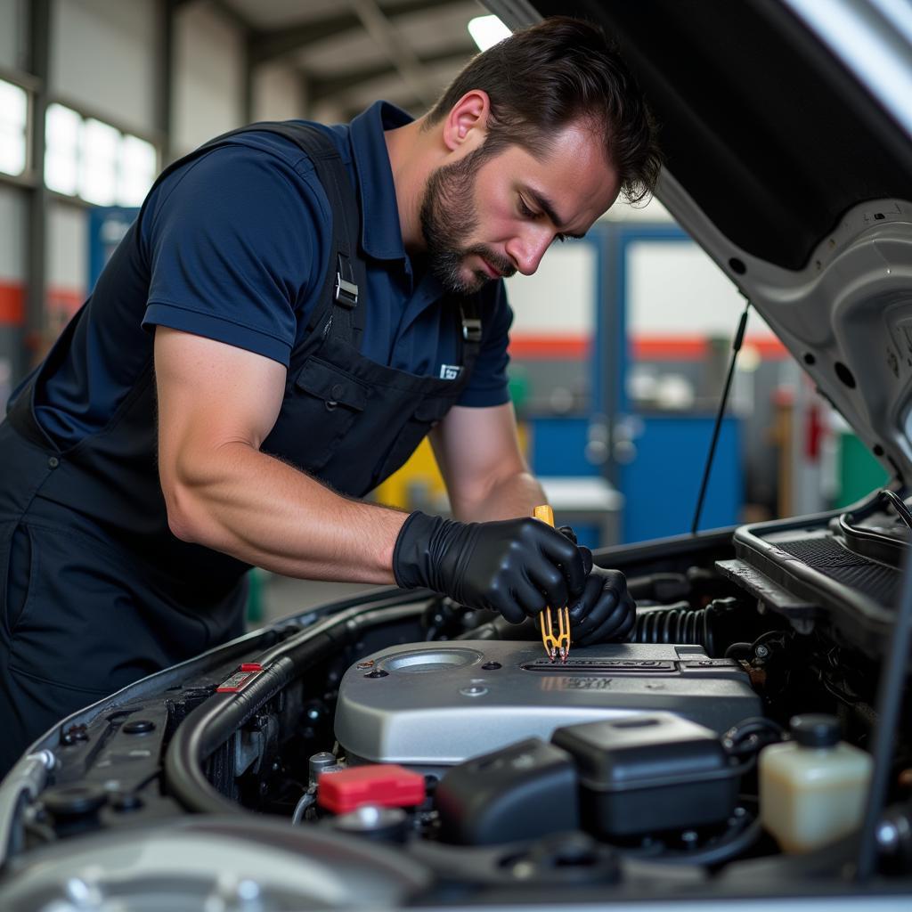 Car Mechanic Fixing Engine Performance Issue