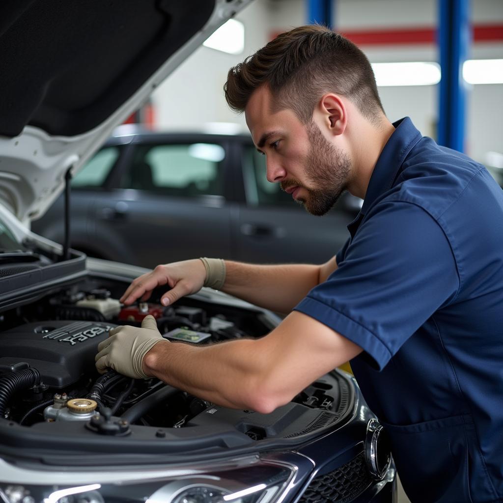 Car Mechanic Fixing Recalled Vehicle