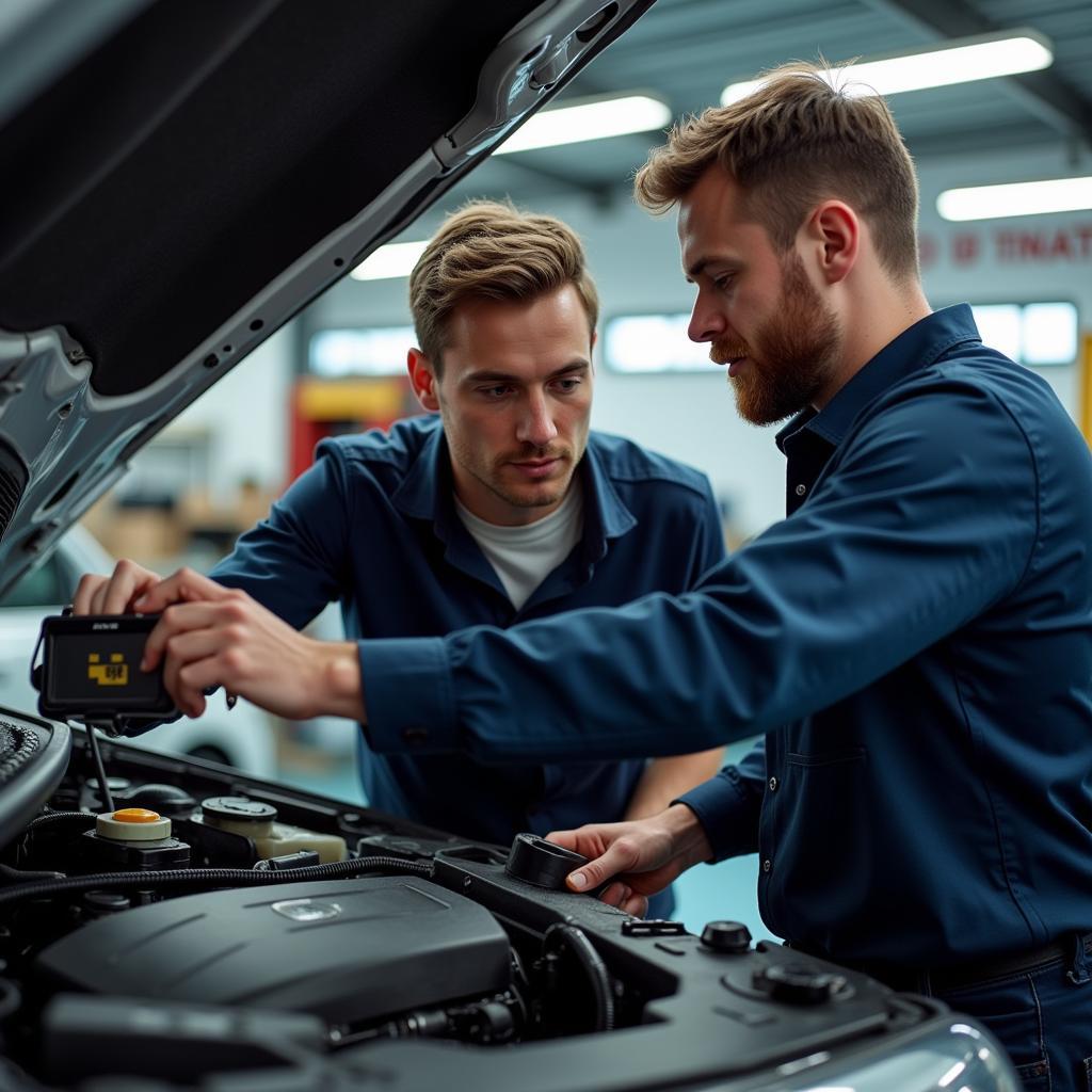 Car Mechanic Inspecting Engine in Cardiff