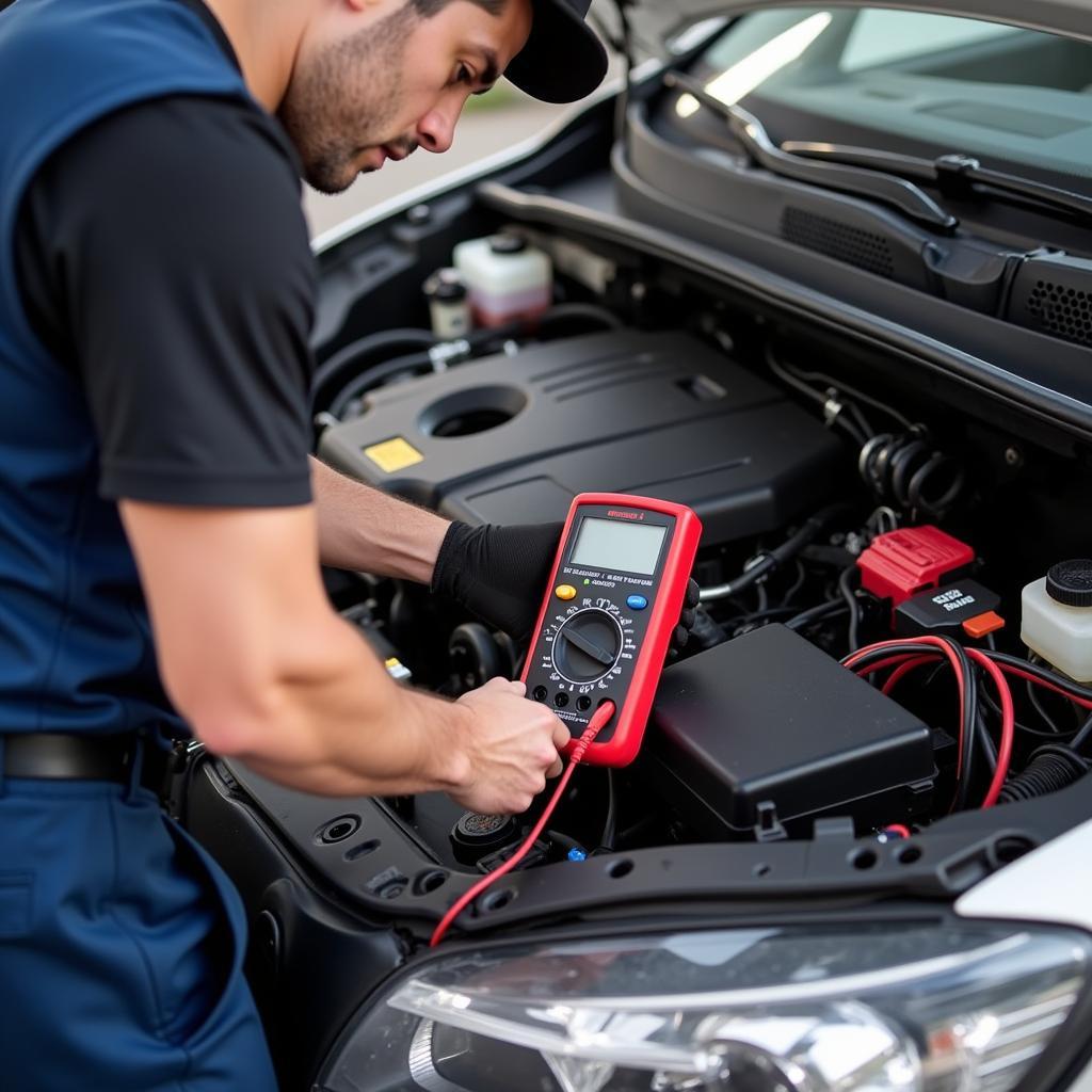 Car Mechanic Performing a Diagnostic Check