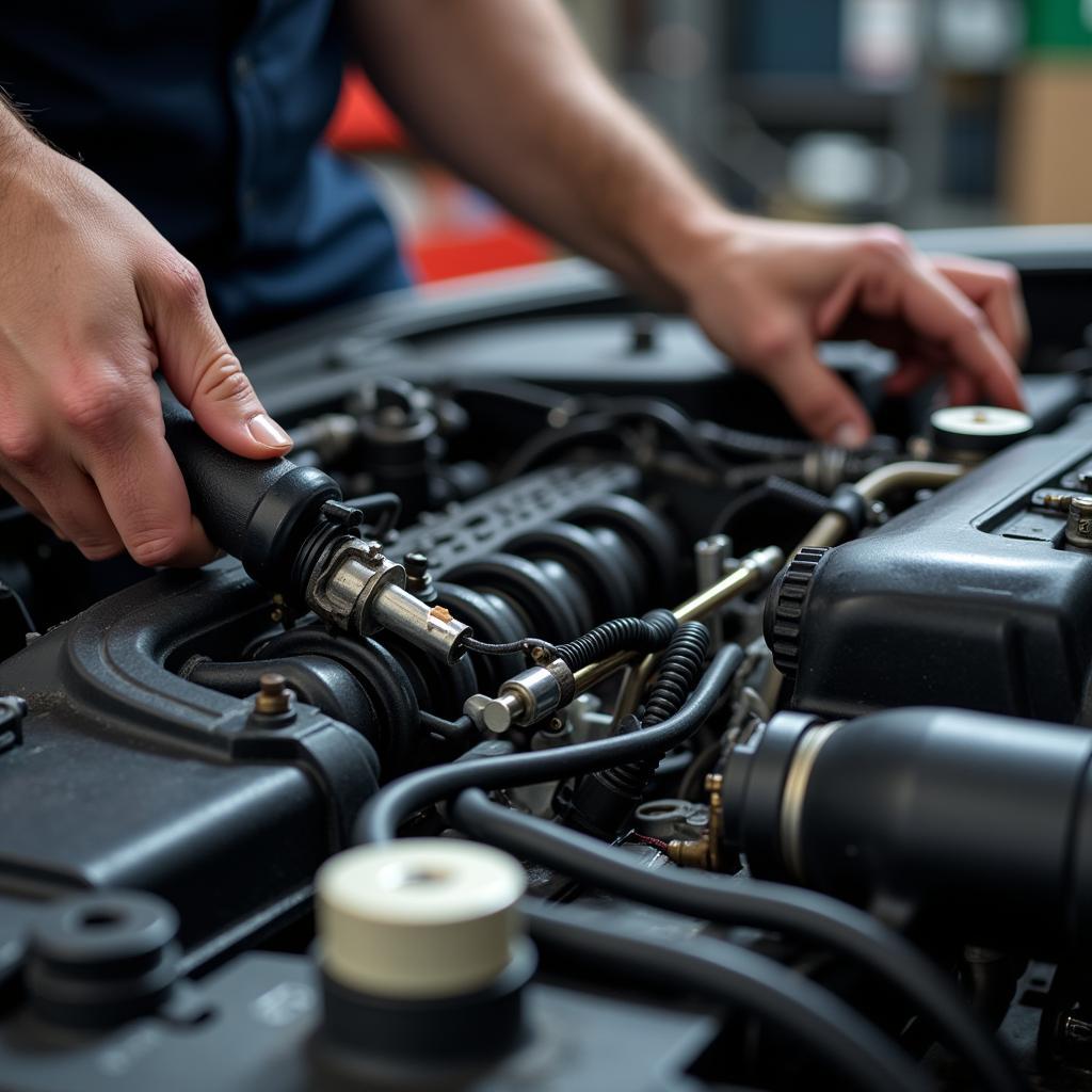 Car Mechanic Repairing Ignition System