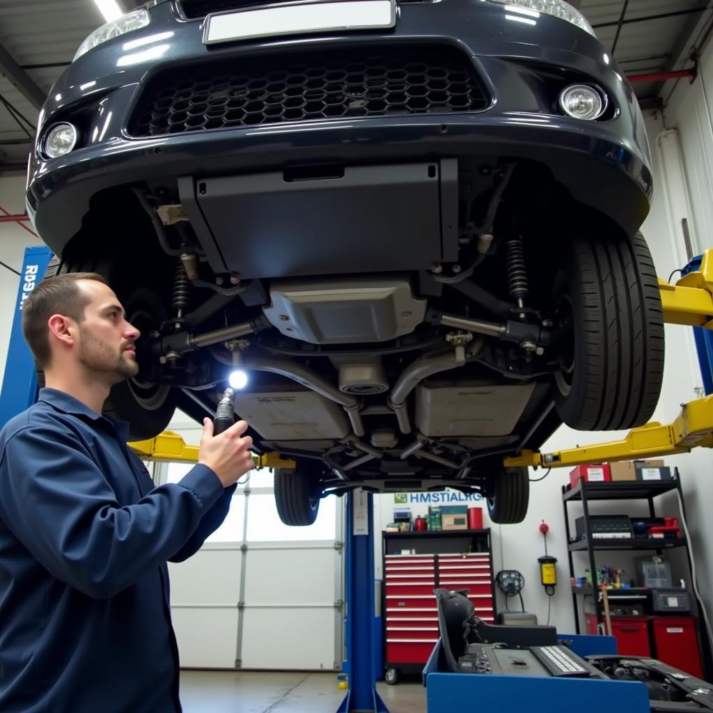 Car on Lift for Axle Inspection