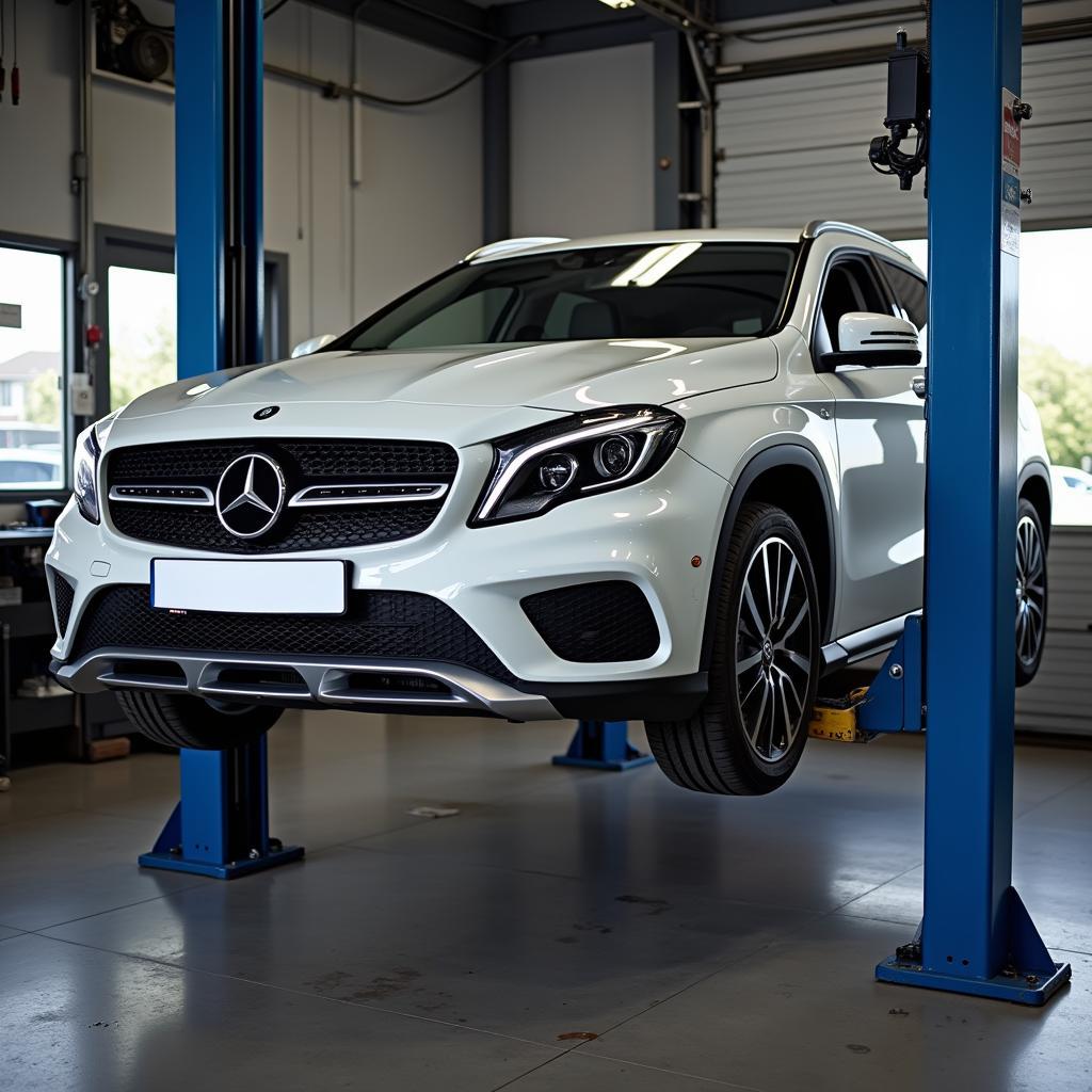 Car on Lift for Inspection