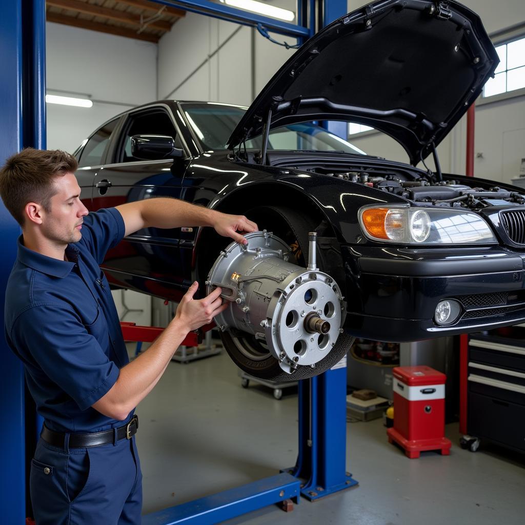 Car on Lift for Transmission Inspection