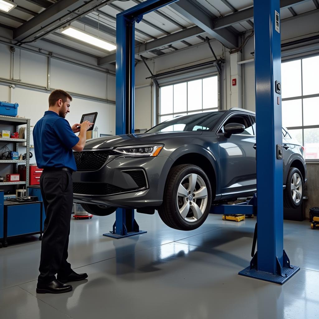 Car on Lift for Wheel Alignment