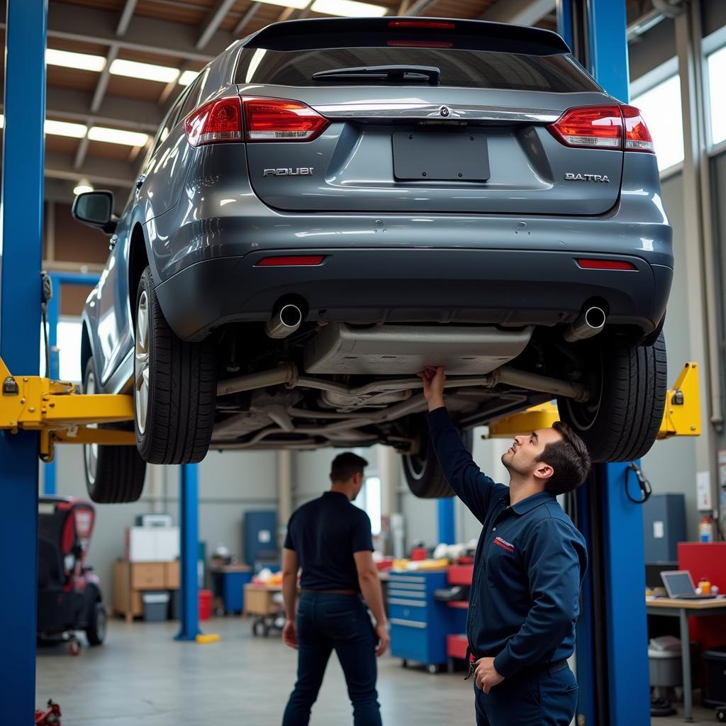 Car on Lift in Repair Shop