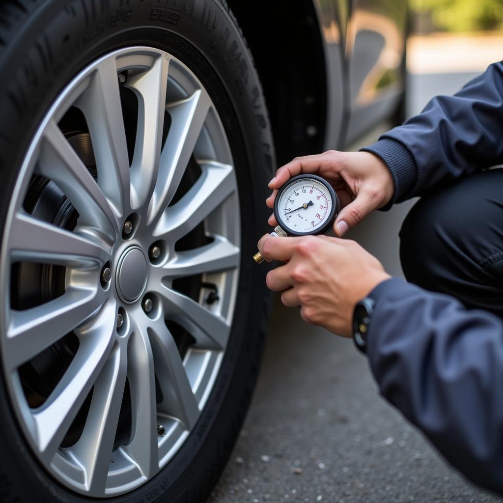 Car Owner Checking Tire Pressure