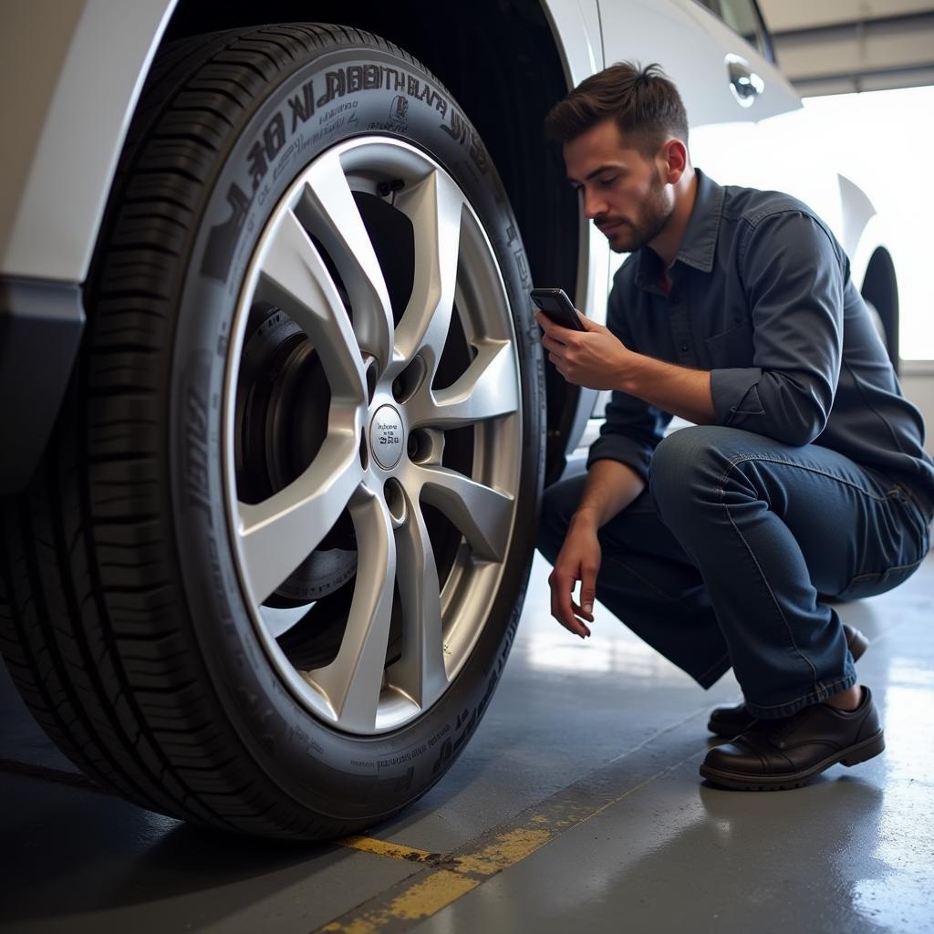 Car Owner Performing Regular Tire Pressure Check