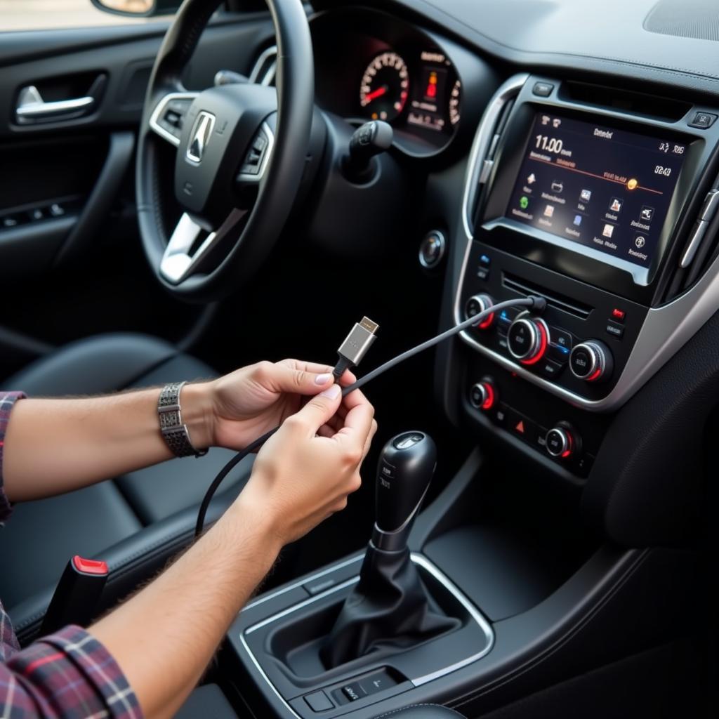 Car Owner Checking USB Port