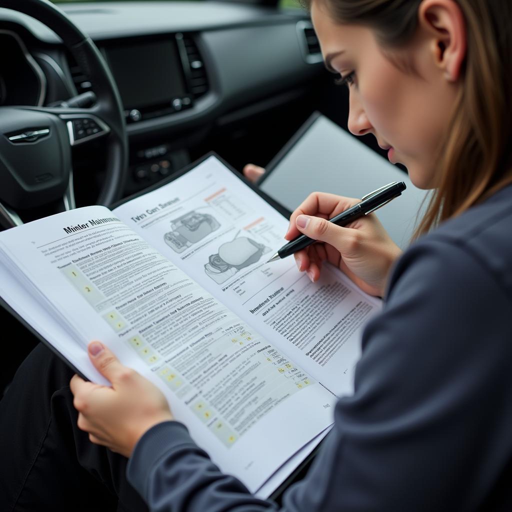 Car Owner Reviewing Maintenance Schedule