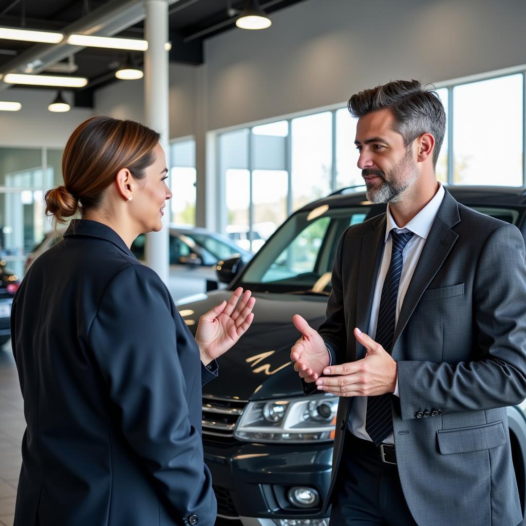 Car Owner Discussing Issue with Service Advisor