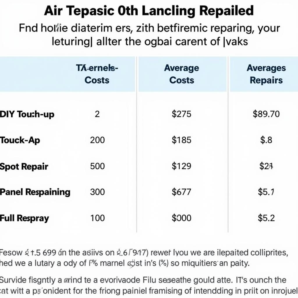 Car Paint Repair Cost Comparison Chart