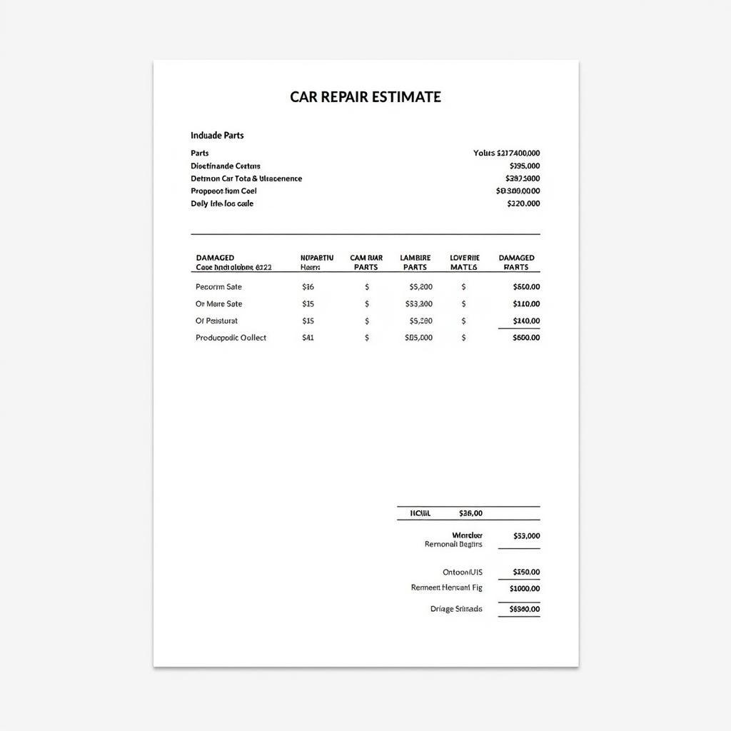 Car Repair Estimate Breakdown