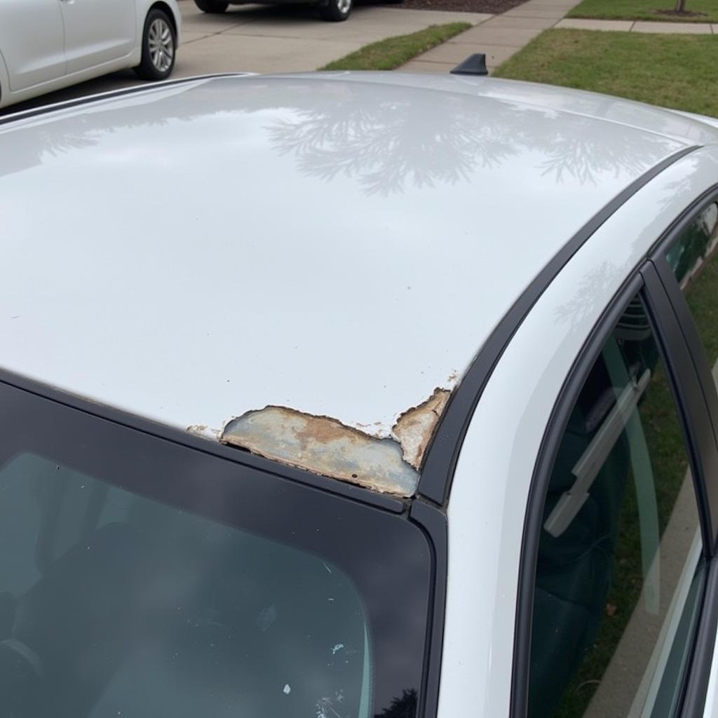 Car Roof with Minor Dent from Tree Fall