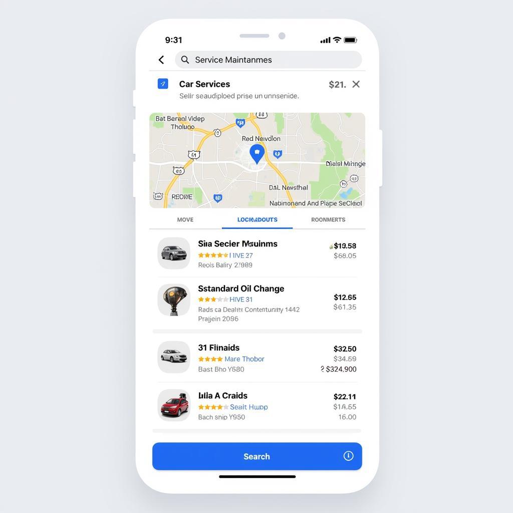 Car Service and Maintenance Compare App Interface