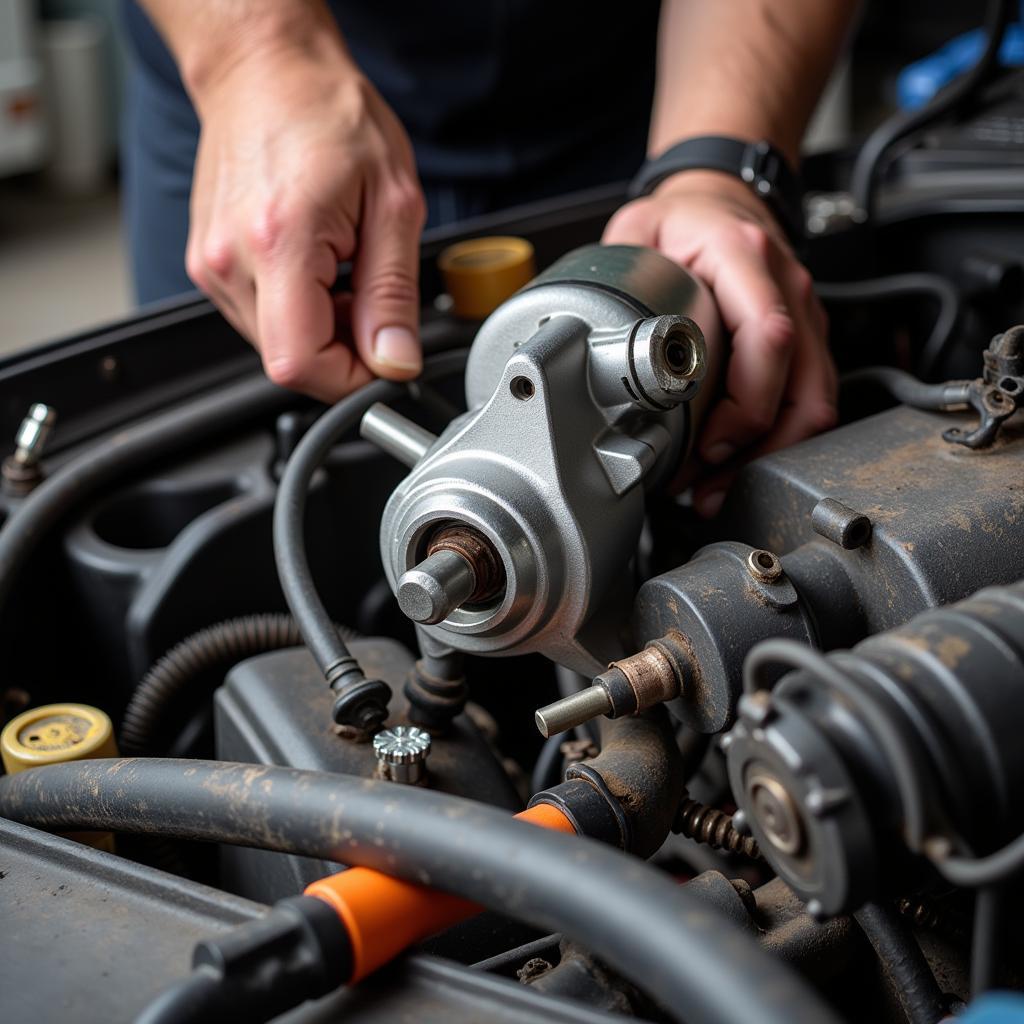 Replacing a car starter motor