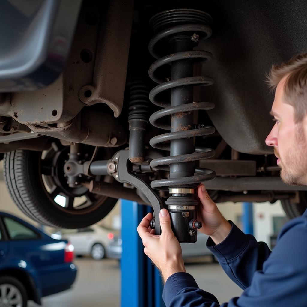 Mechanic Inspecting Car Suspension