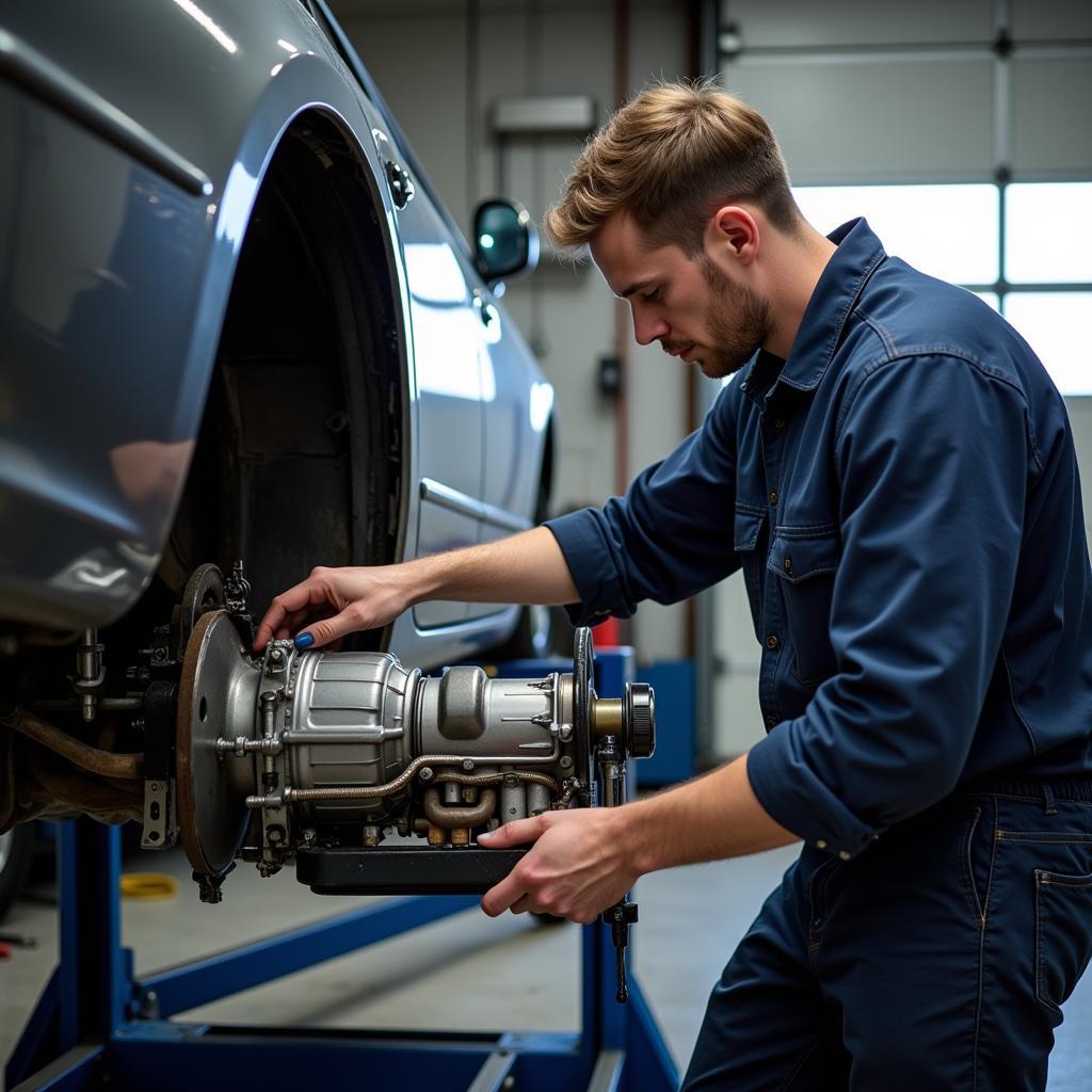 Car Transmission Repair by a Mechanic