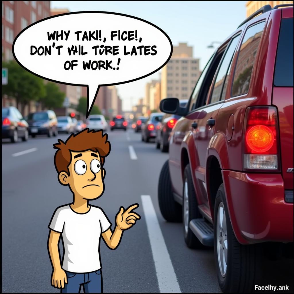 Flat Tire Car Trouble Meme: A driver stares in disbelief at a flat tire