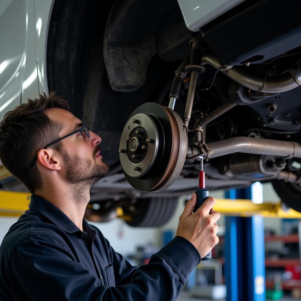 Mechanic inspecting a car