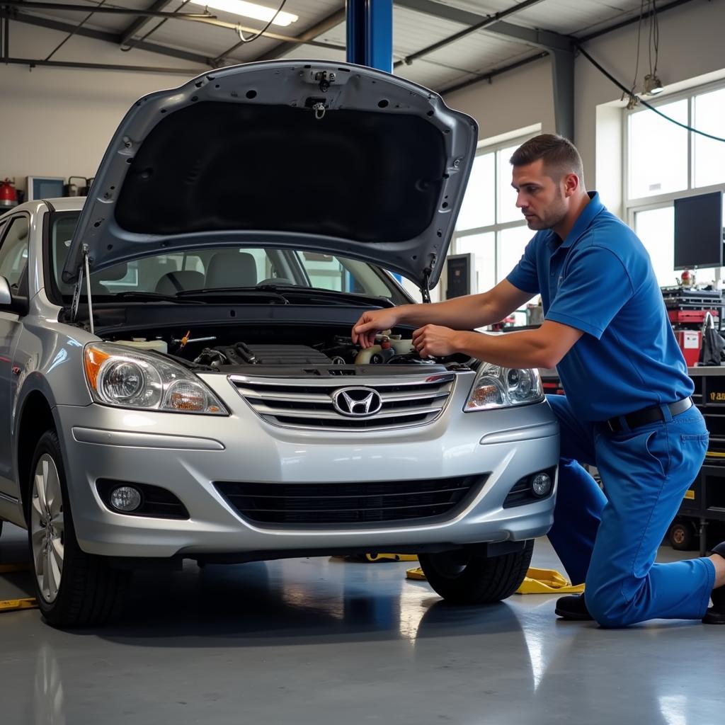 Car Undergoing Regular Maintenance in a Garage