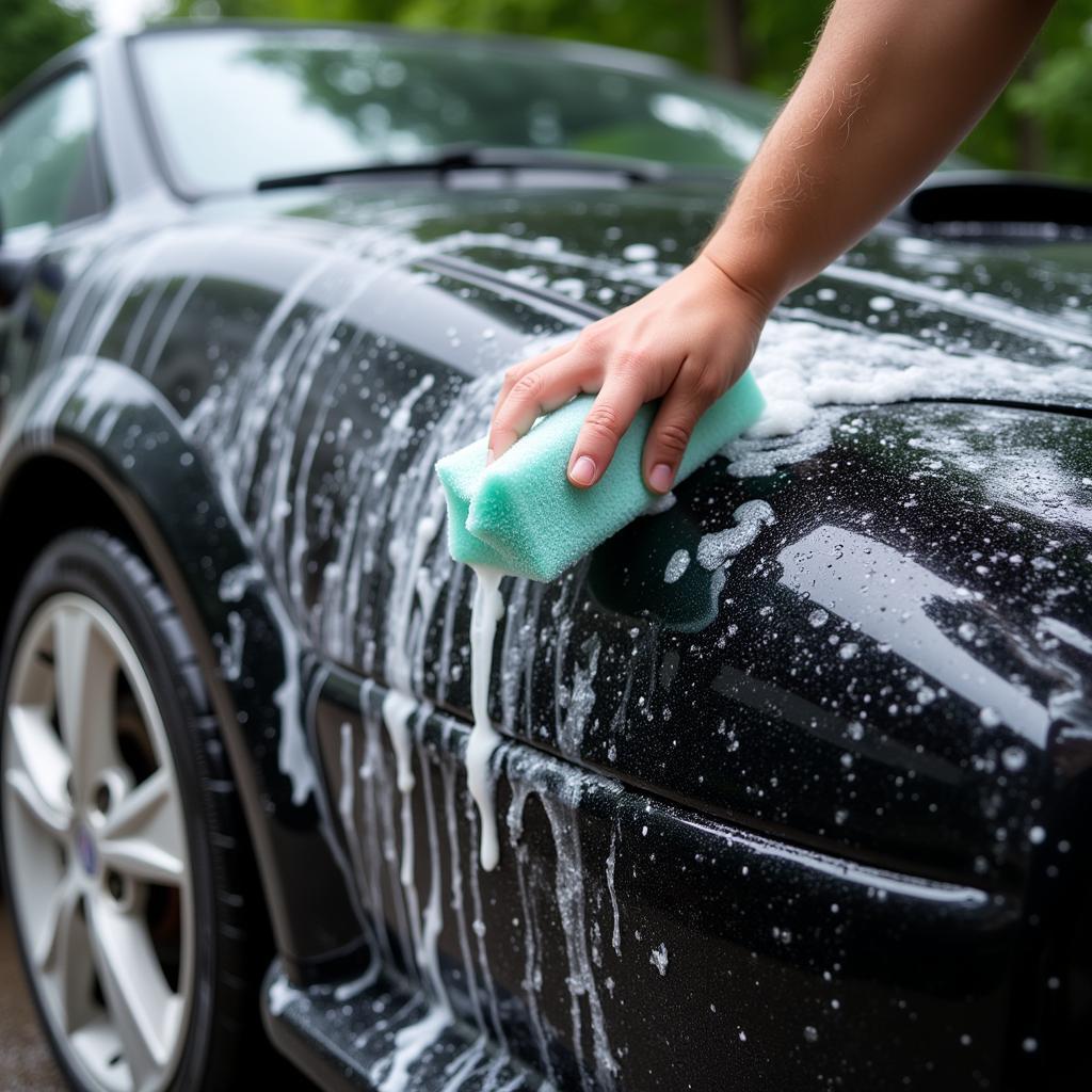 Washing a Black Car for Scratch Protection