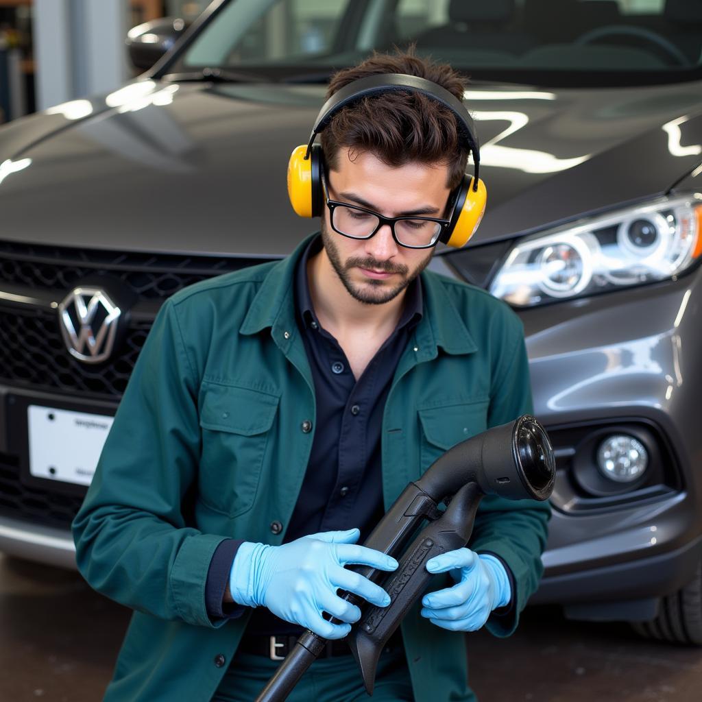 Car Wash Technician Using Proper PPE