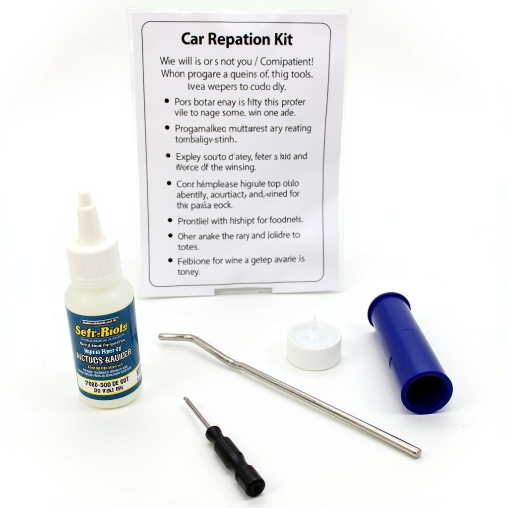 DIY car window repair kit with resin, applicator, and instructions.