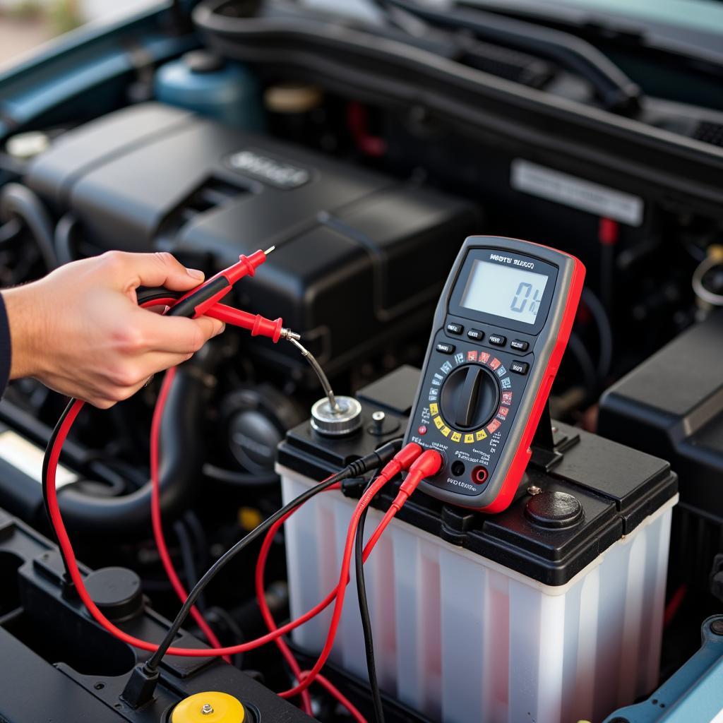 Checking the car battery with a multimeter