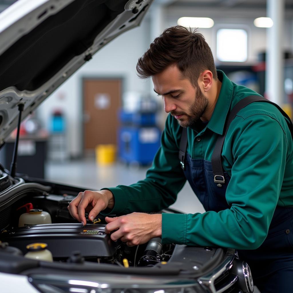 Certified Auto Mechanic Working on a Car