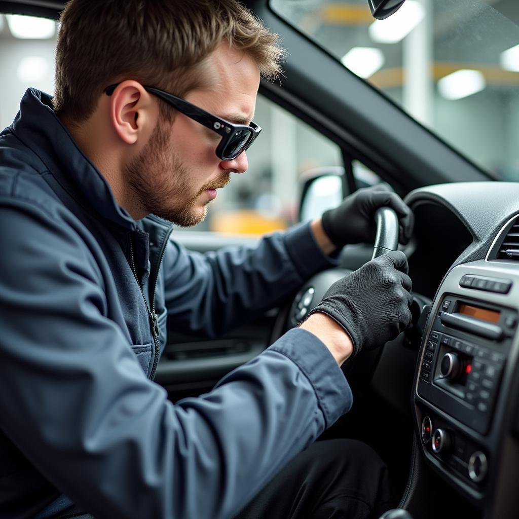 Certified Car AC Technician Working on a Vehicle