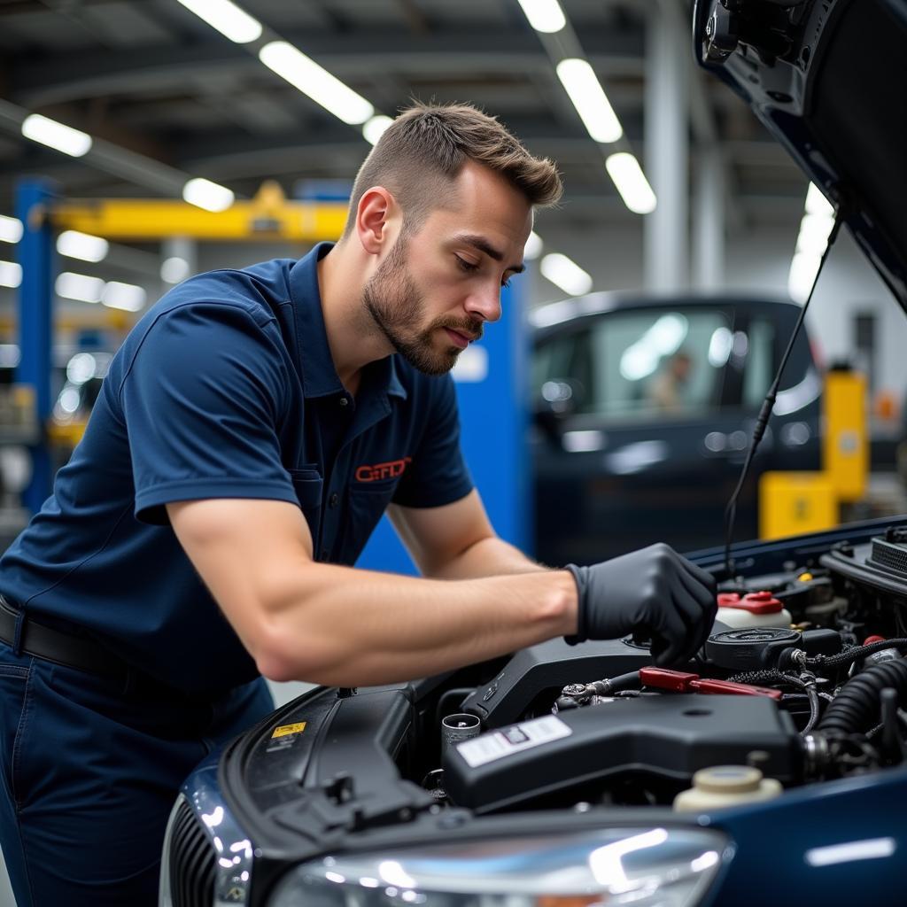 Certified Car Mechanic Working on a Vehicle