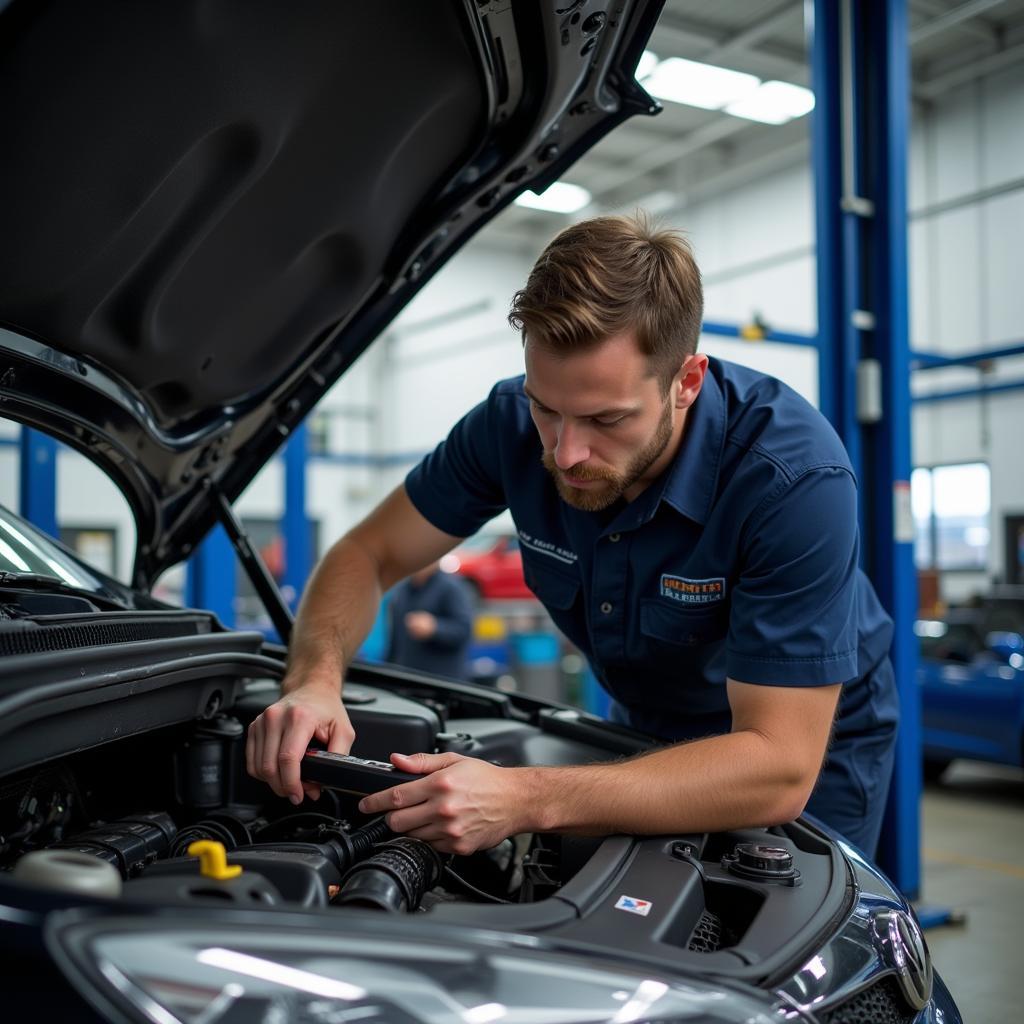 Certified Car Mechanic Working on a Vehicle