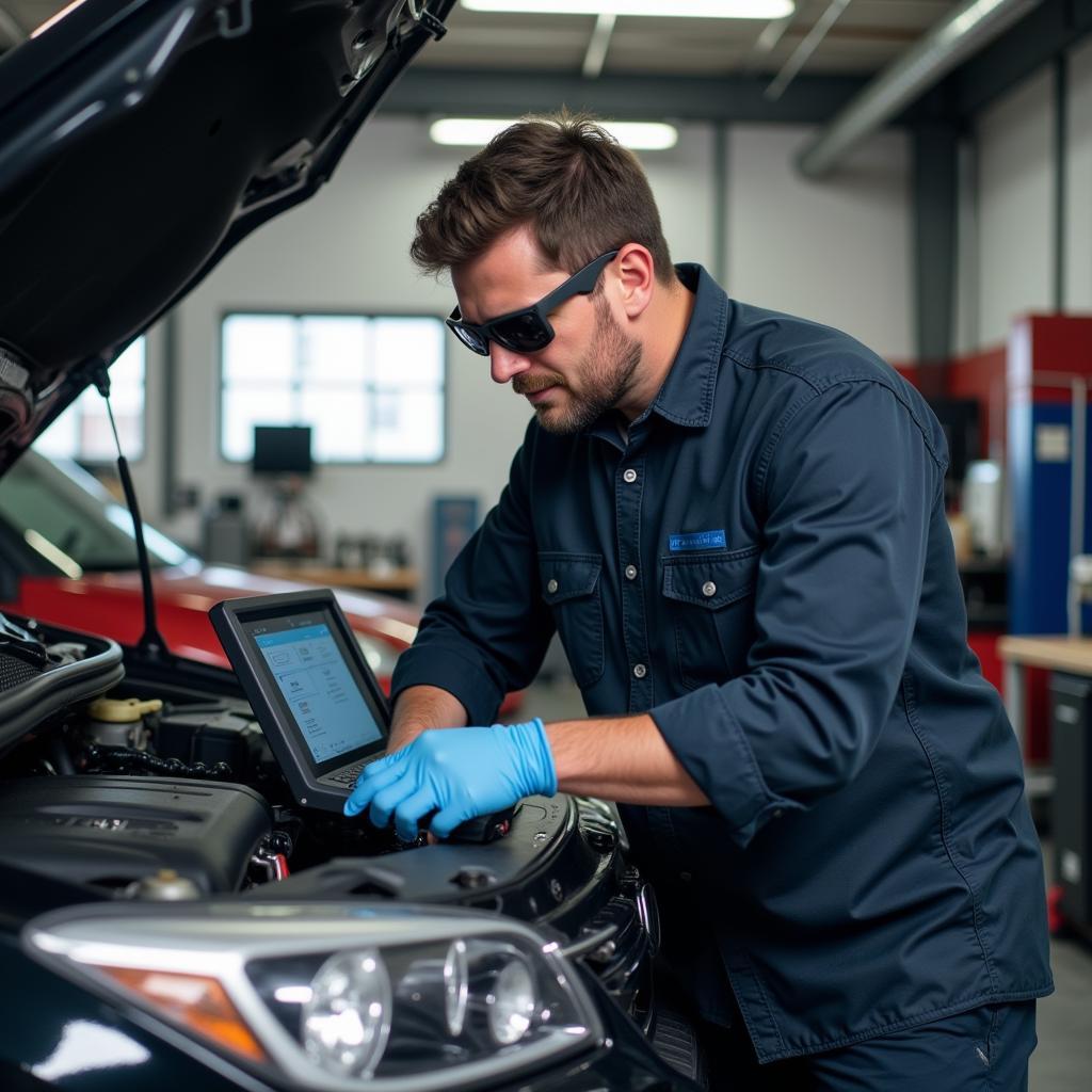 Certified Mechanic Working on a Car