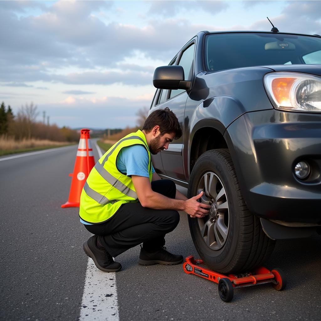 Changing a Flat Tire Safely on the Street