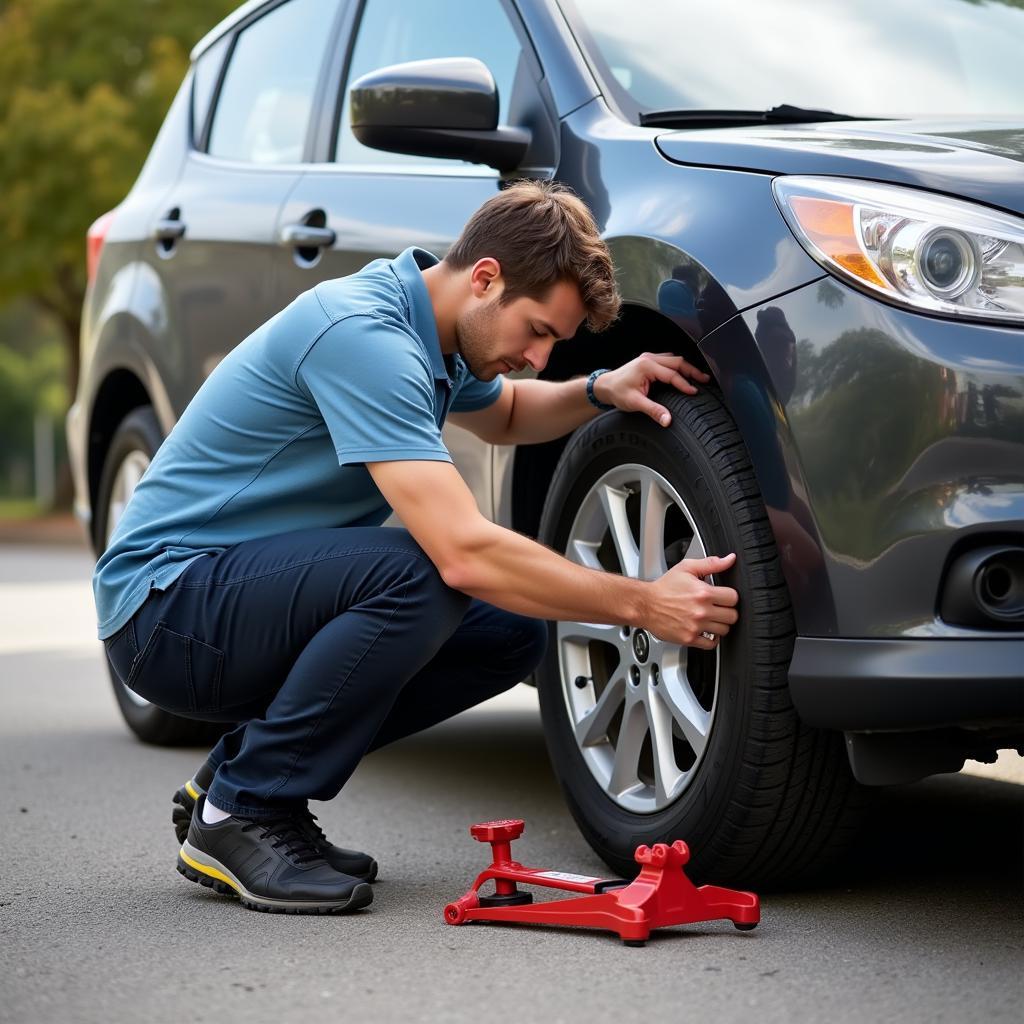 Changing a Car Tire Safely Roadside