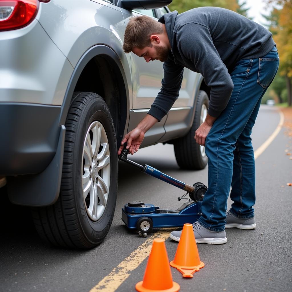 Changing a Flat Tire on the Roadside