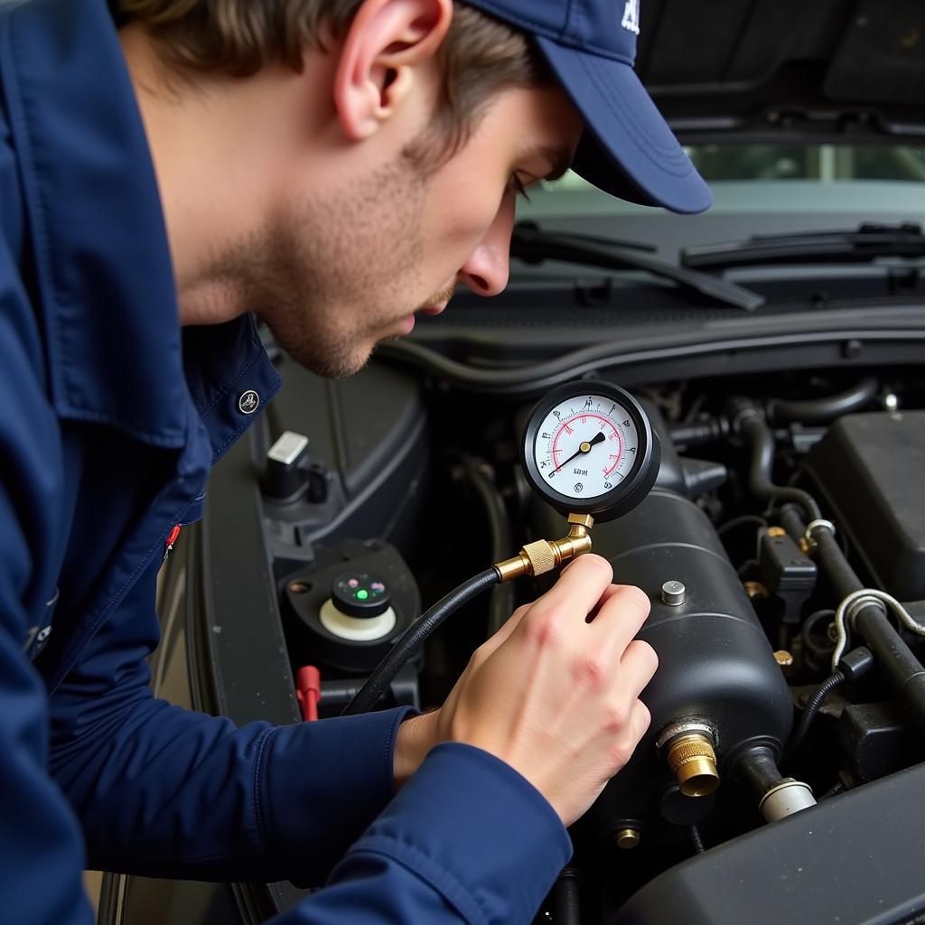 Mechanic Checking Car AC Compressor