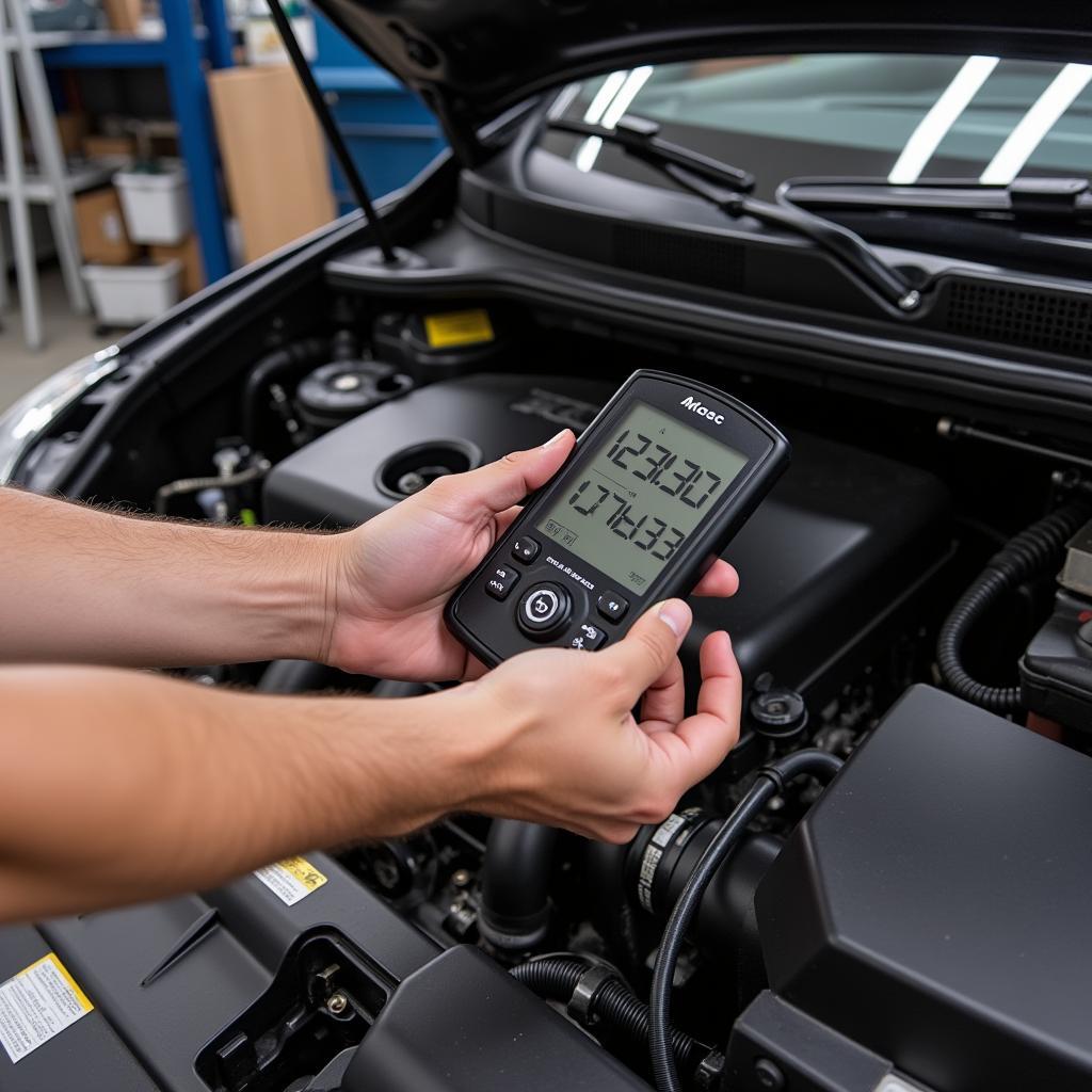 Mechanic Checking Car AC Lines for Temperature