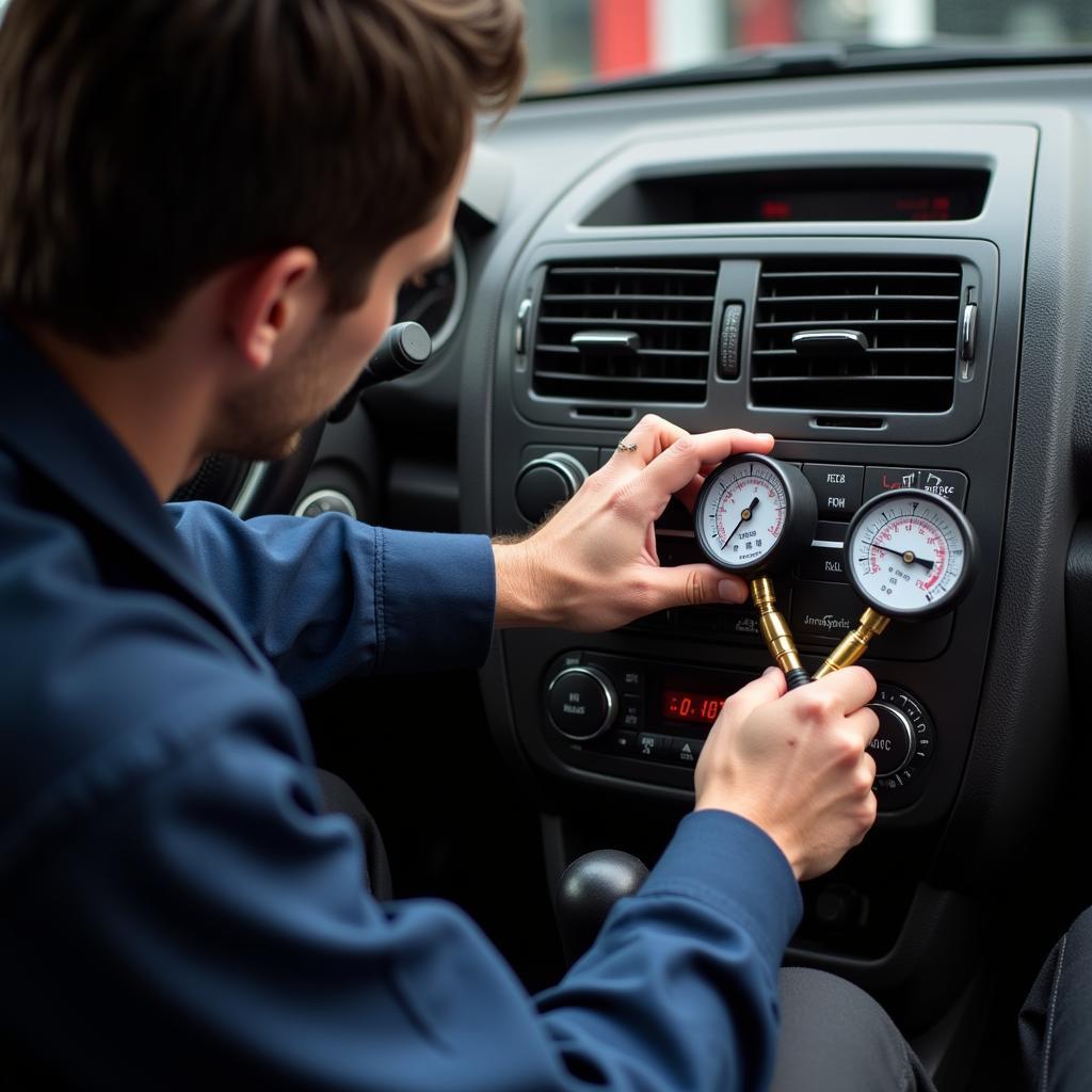 Checking Car AC Pressure with Gauges