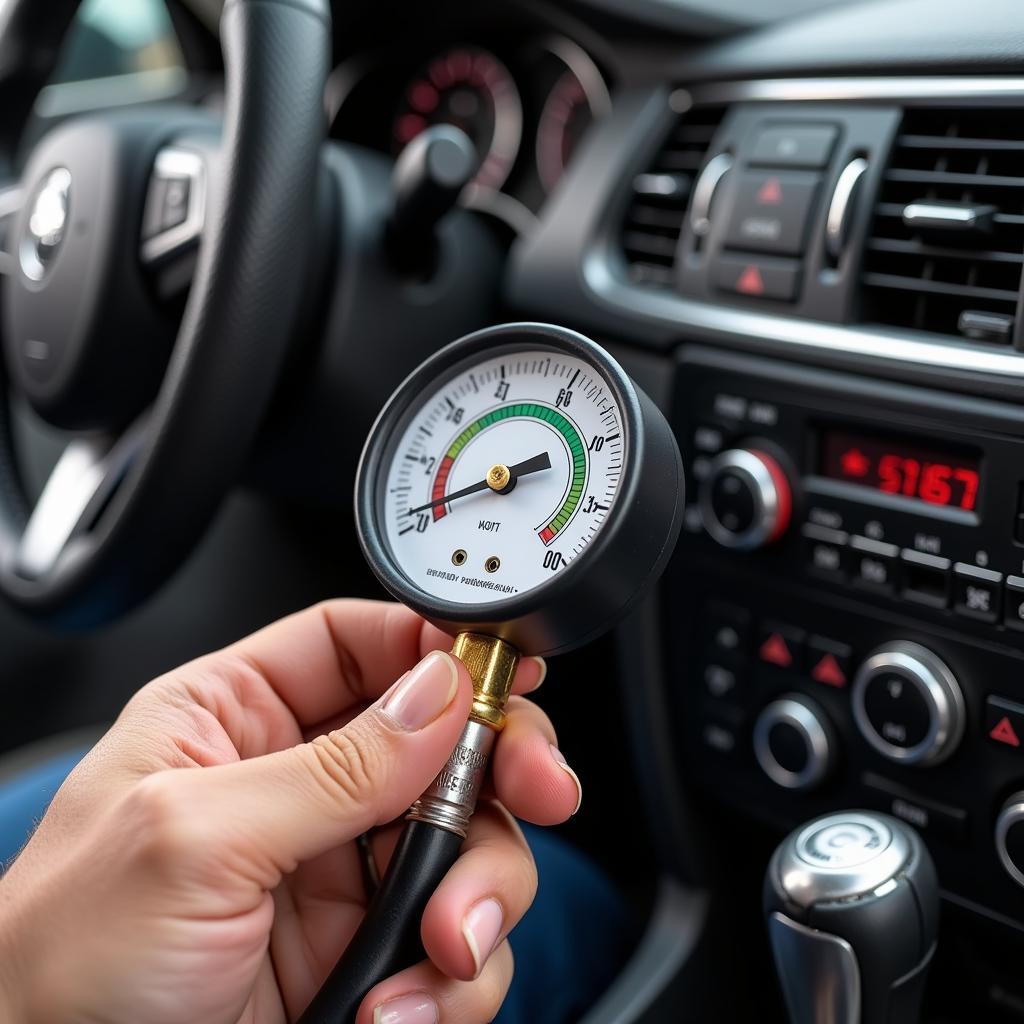 Mechanic Checking Car AC Refrigerant Levels